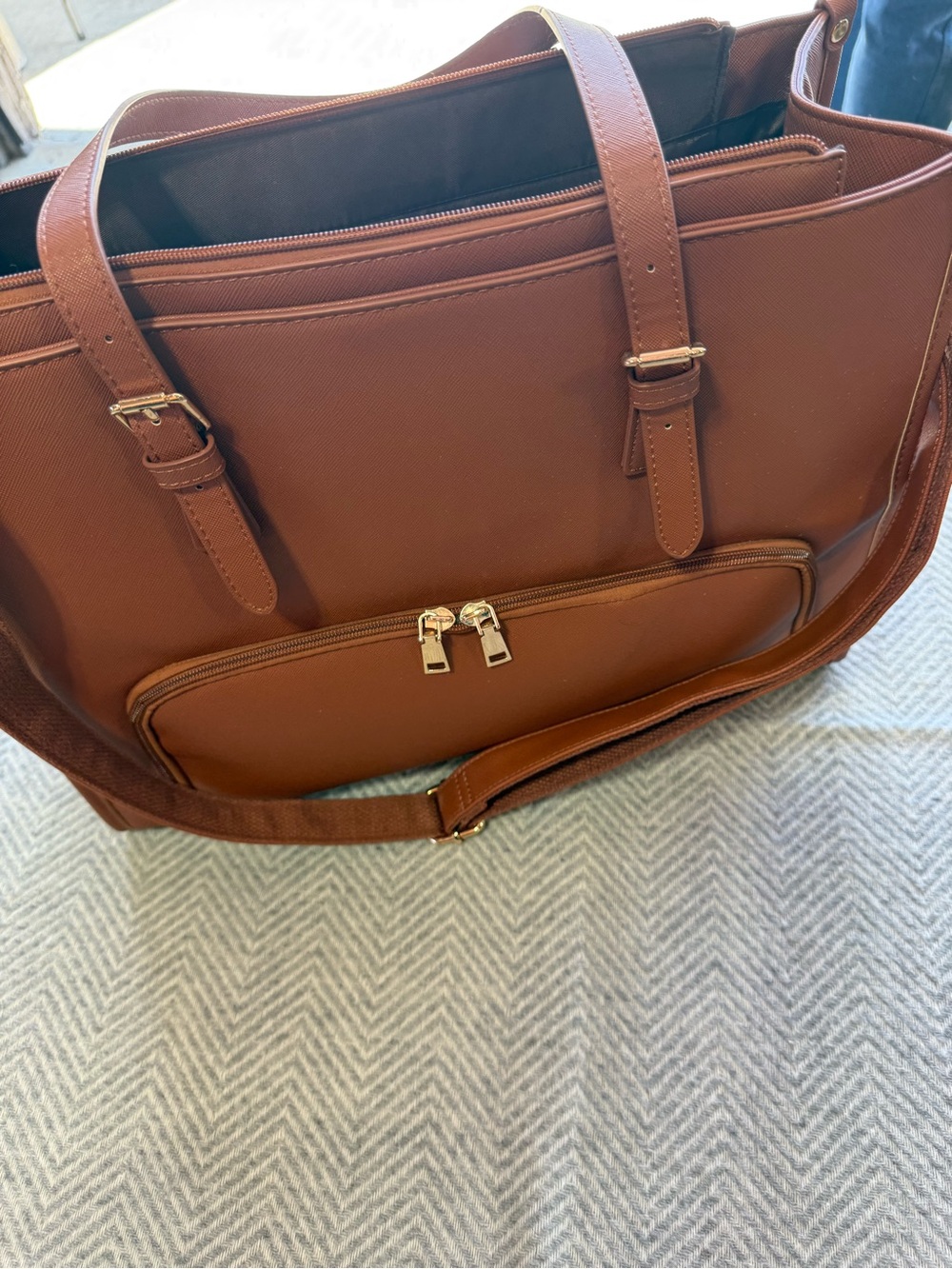 Tan Leather Tote Bag - Classic Work Tote - Picture 4 of 5